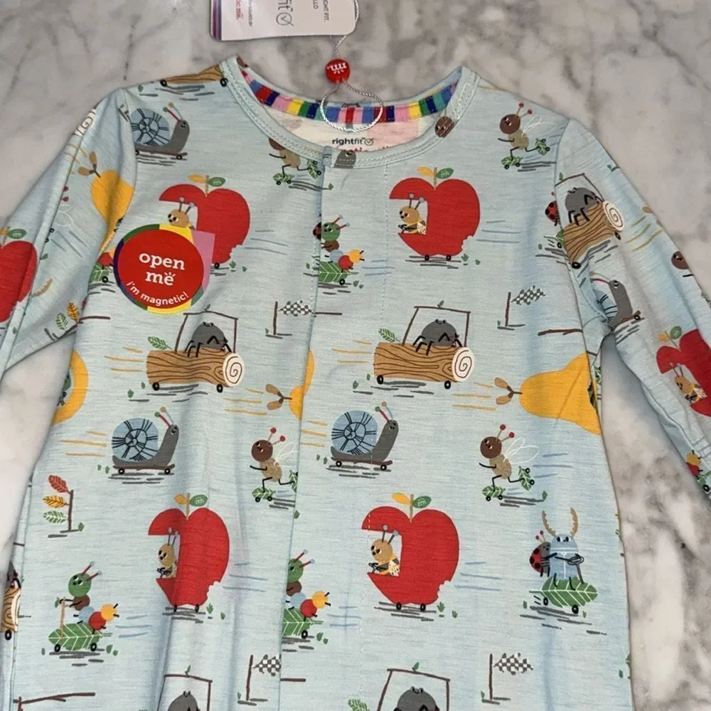 NWT Magnetic Me Modal Right Fit Footie in Blue with Red and Yellow Accents